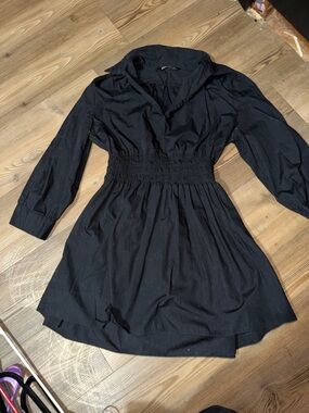 Zara Black Long-Sleeve Smocked-Waist Dress